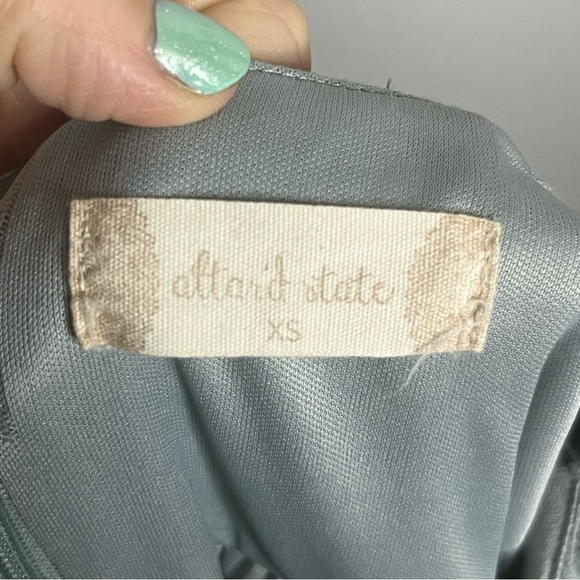 Altar’d State Linen Blend Dress Women XS Sage Green Mini Drop Puff Sleeve Lined - Picture 9 of 10